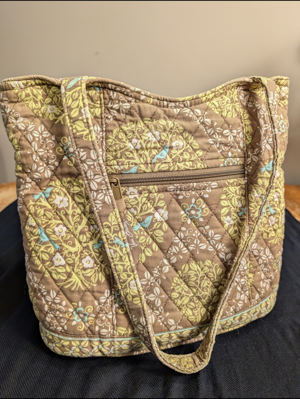 Vera Bradley Quilted Floral Tote Bag - Brown & Lime